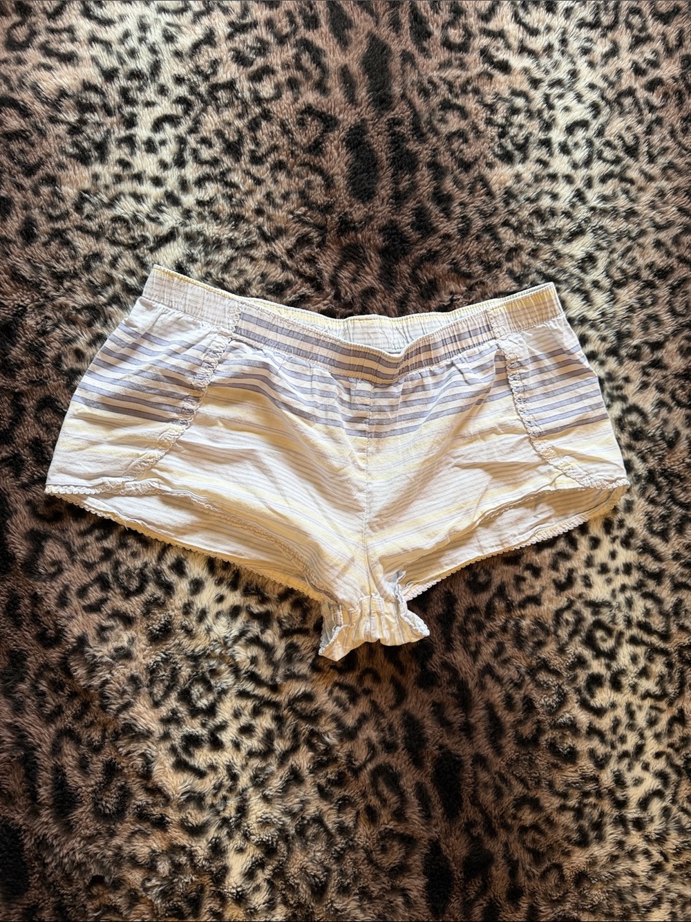 Victoria's Secret White & Light Blue Striped Cotton Sleep Shorts
